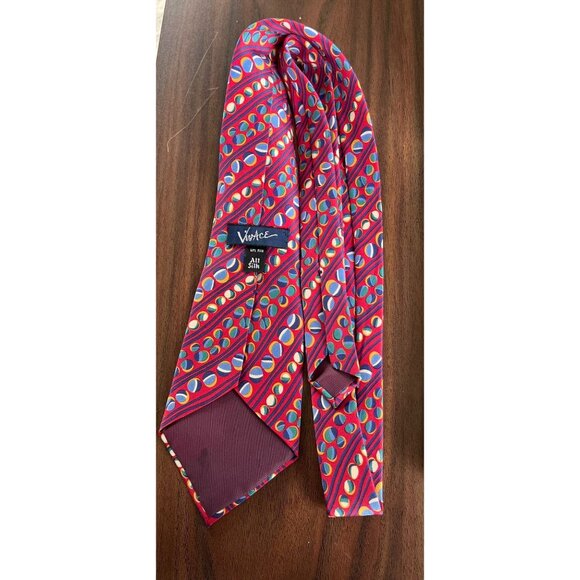 Vintage VivAce Tie Abstract Geometric Red Blue Yellow All Silk Circles and Strip - Picture 3 of 6